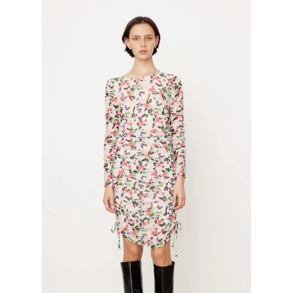 BAUM UND PFERDGARTEN Women’s Mesh Sheath Ruched Midi Dress size S Stretch Floral